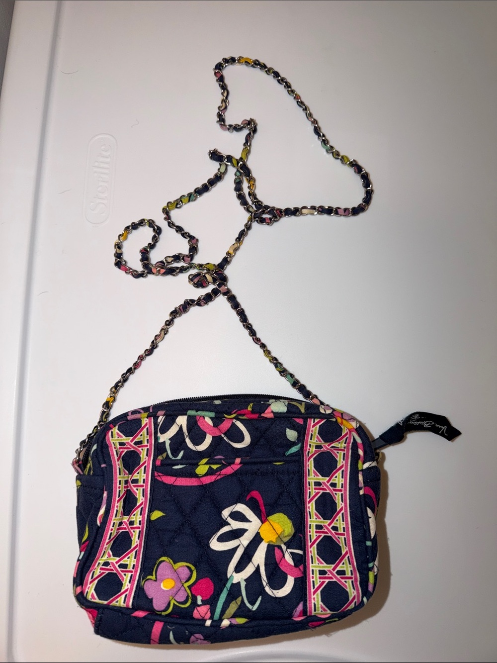 Vera Bradley Navy Floral Quilted Crossbody Pouch with Chain Strap